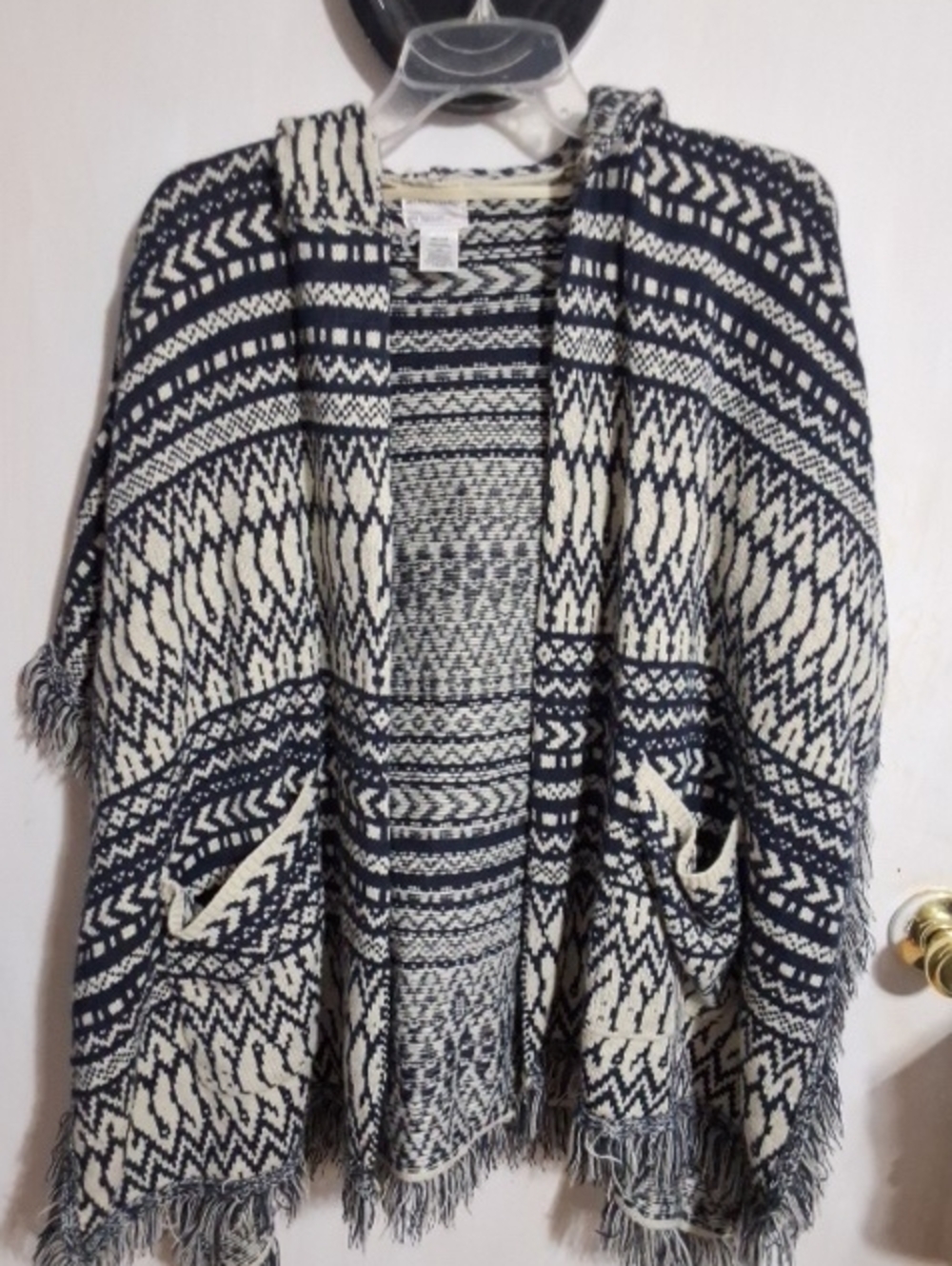 Melrose and Market Black & Cream Patterned Open-Front Poncho Sweater